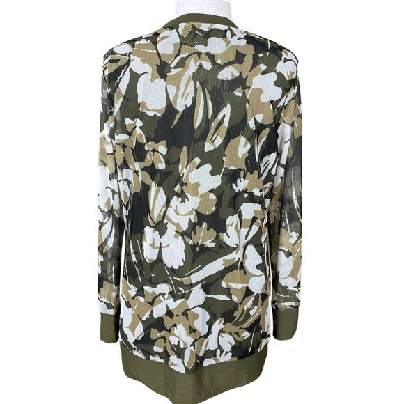 Chicos Camo Olive Brown Floral Print V-Neck Button Front Mesh Cardigan LG - Picture 4 of 7